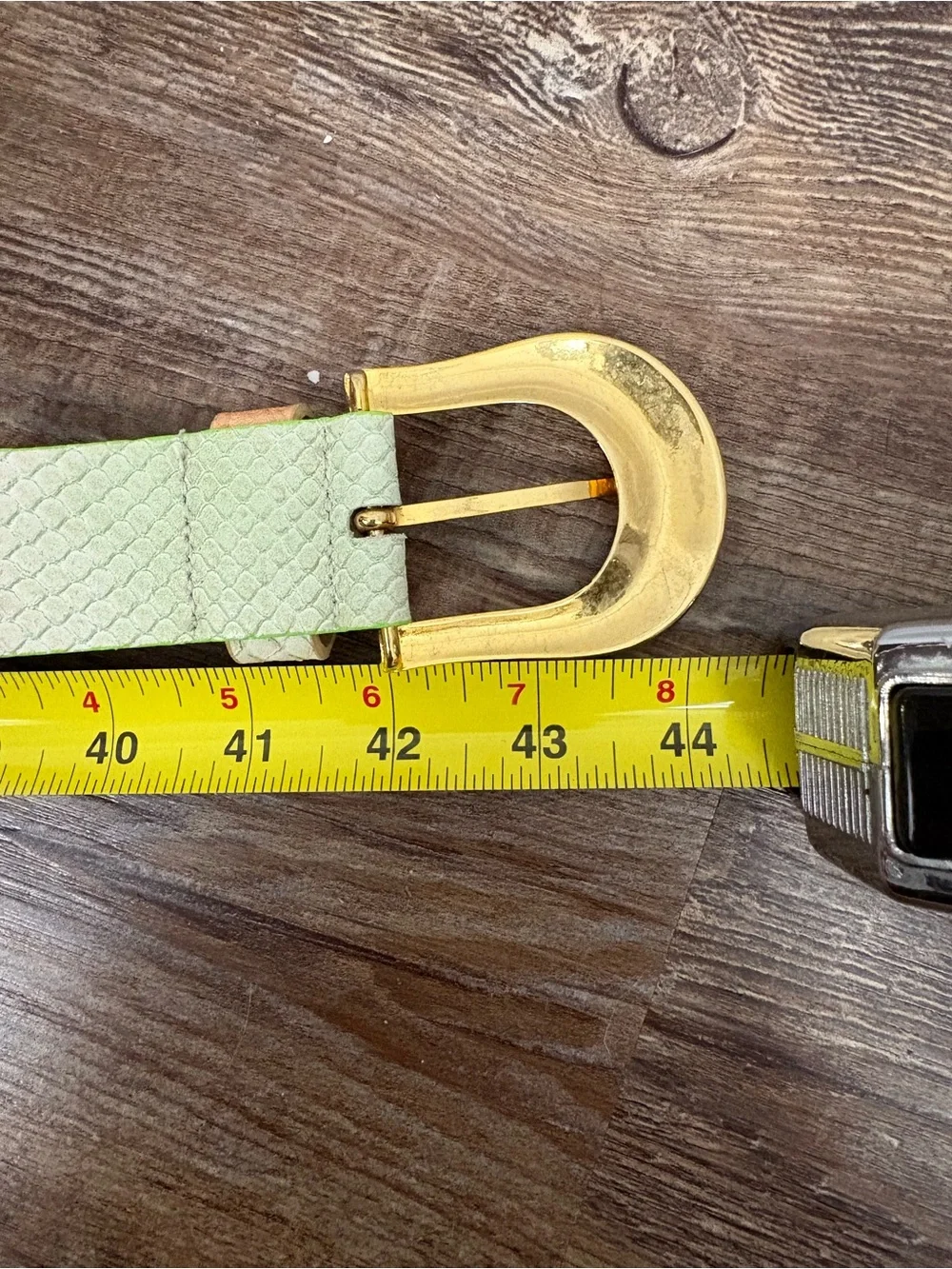 Vintage Orange Green Snake Effect Print Genuine Leather Belt Metal Gold Buckle